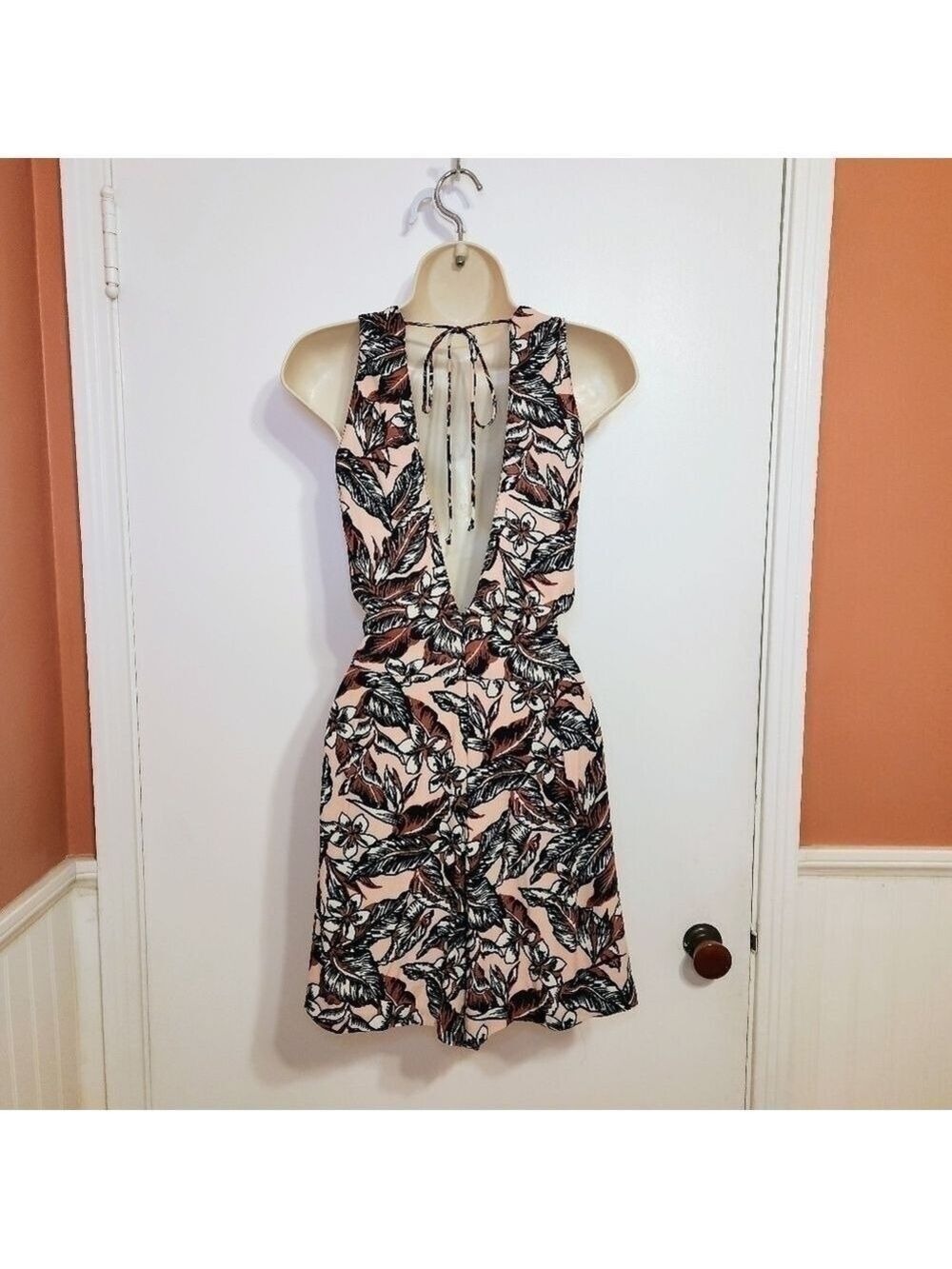 Zara Woman Peach Black Floral Print Romper X Small - Picture 6 of 12